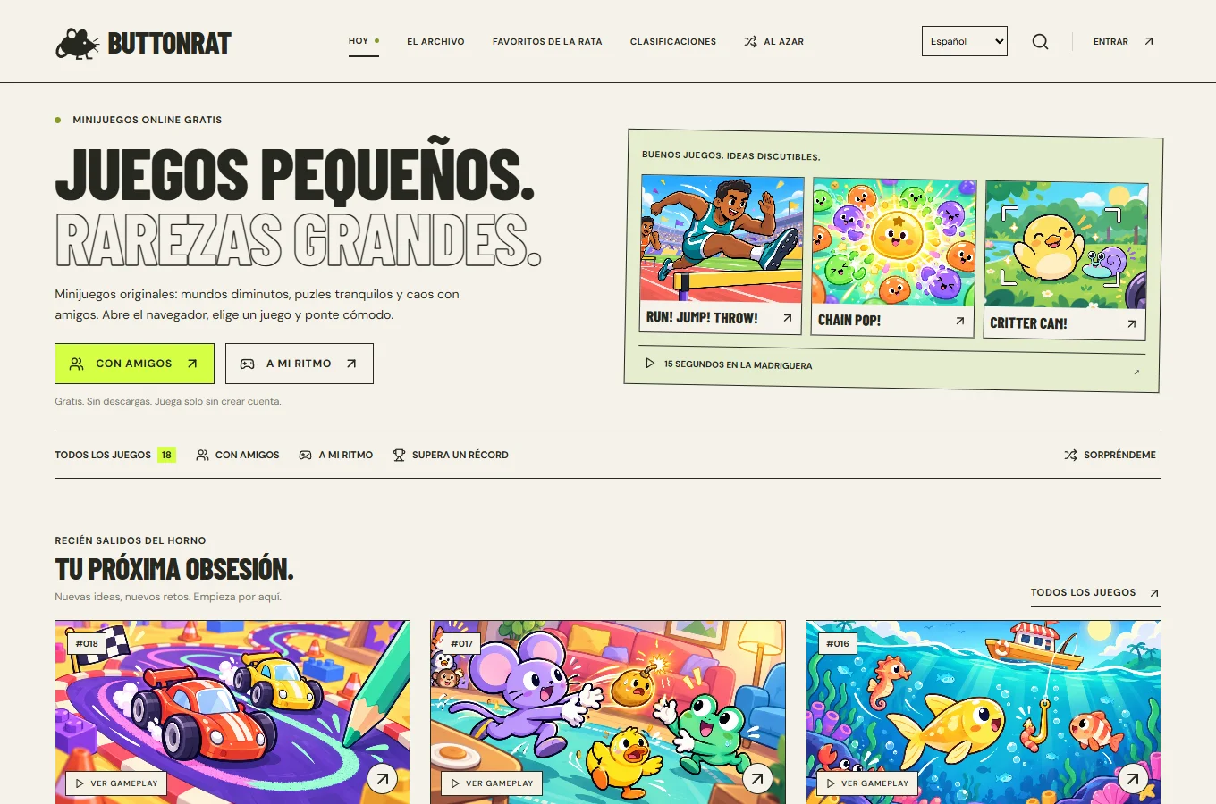 Captura de ButtonRat: minijuegos originales para jugar desde el navegador.